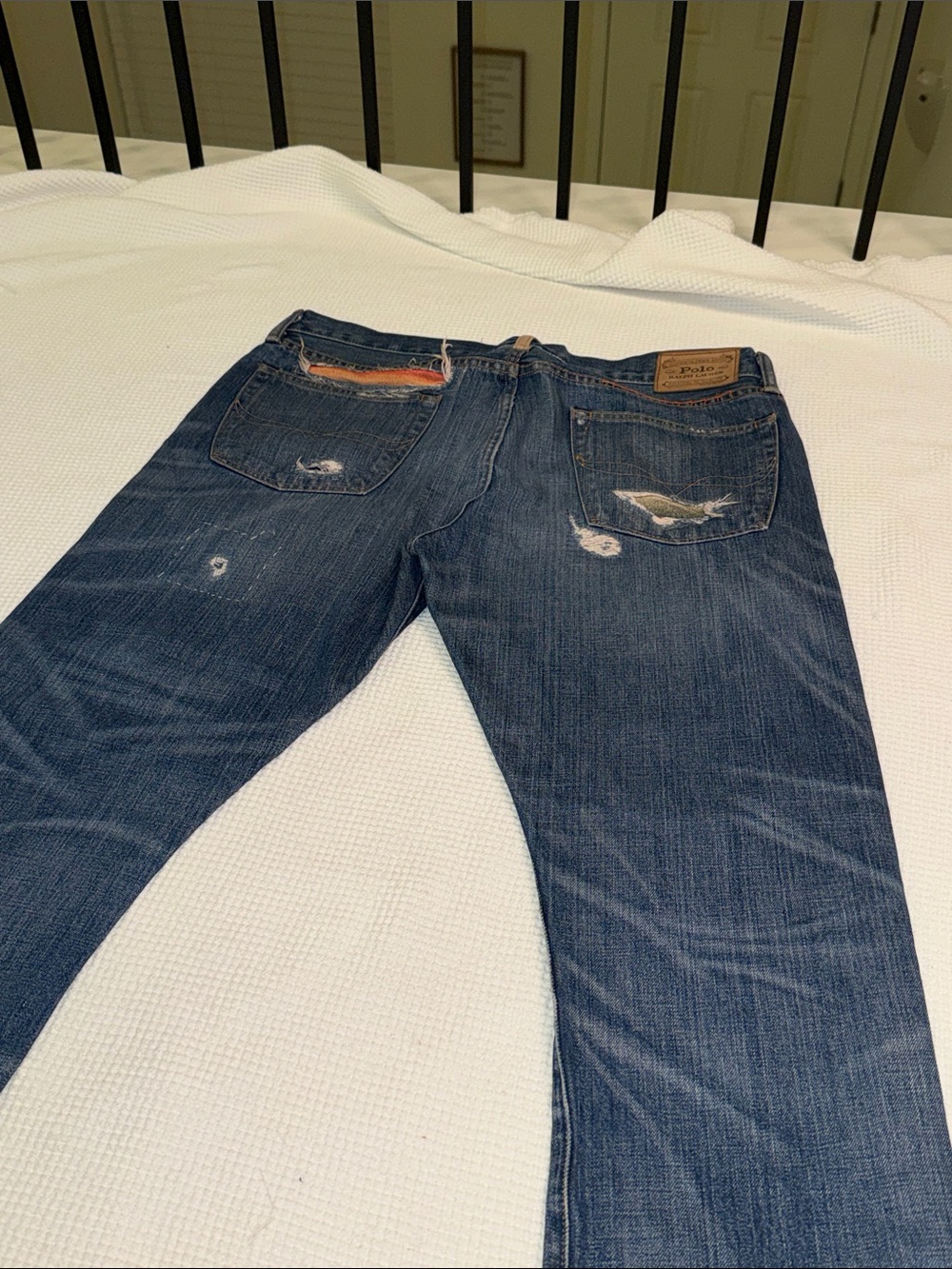 POLO Ralph Lauren Blue Distressed Jeans with Colorful Patchwork 34x30 - Picture 12 of 12